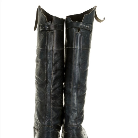 Golden Goose Navy Leather Distressed Accents Riding Boot - Picture 4 of 5